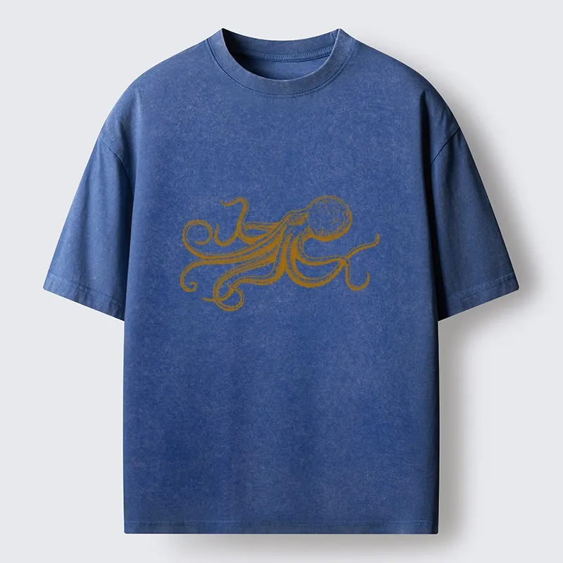 Tokyo-Tiger Vintage Octopus Illustration Art Washed T-Shirt