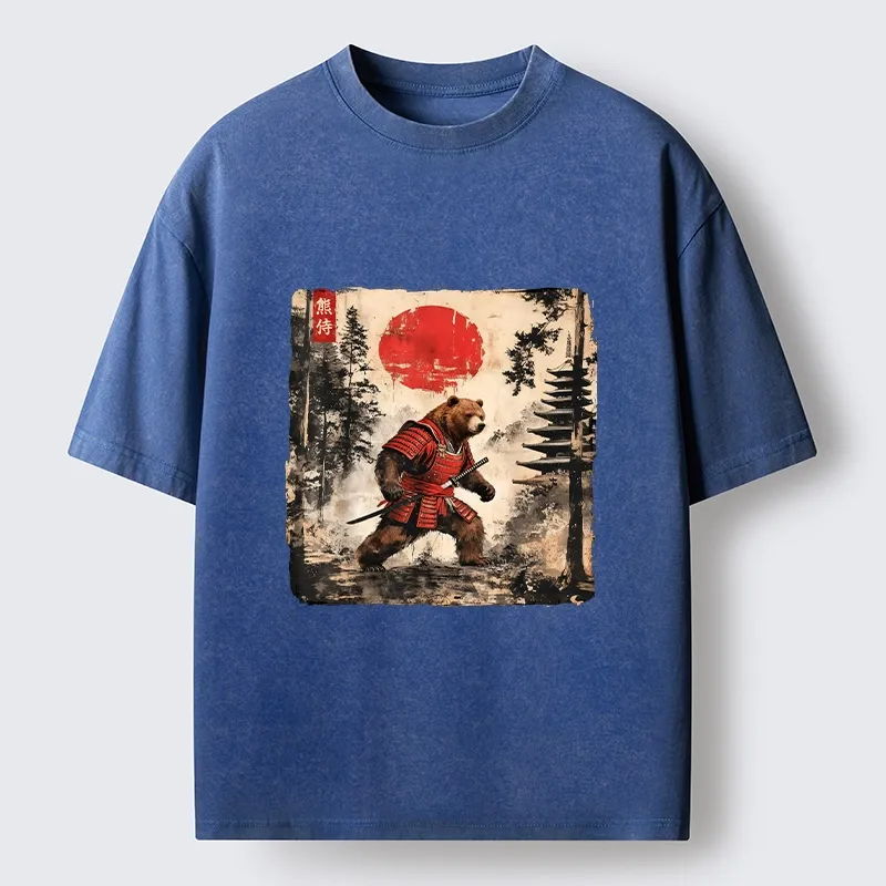 Tokyo-Tiger Japanese Samurai Bear With Katana Washed T-Shirt