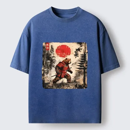 Tokyo-Tiger Japanese Samurai Bear With Katana Washed T-Shirt