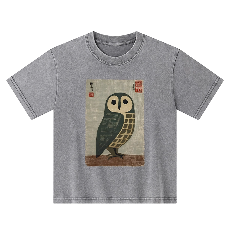 Tokyo-Tiger Traditional Owl In Japanese Art Kids Washed T-Shirt