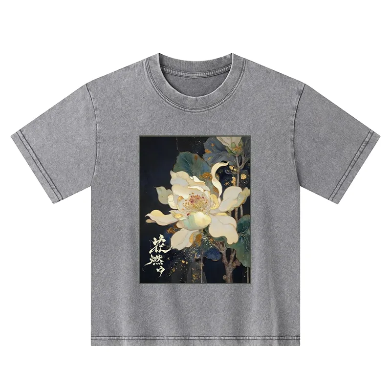 Tokyo-Tiger Lotus Adorned With Golden Specks Kids Washed T-Shirt
