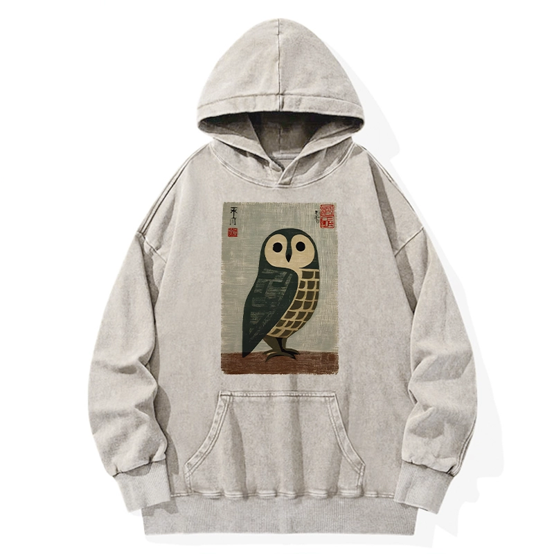 Tokyo-Tiger Traditional Owl In Japanese Art Washed Hoodie