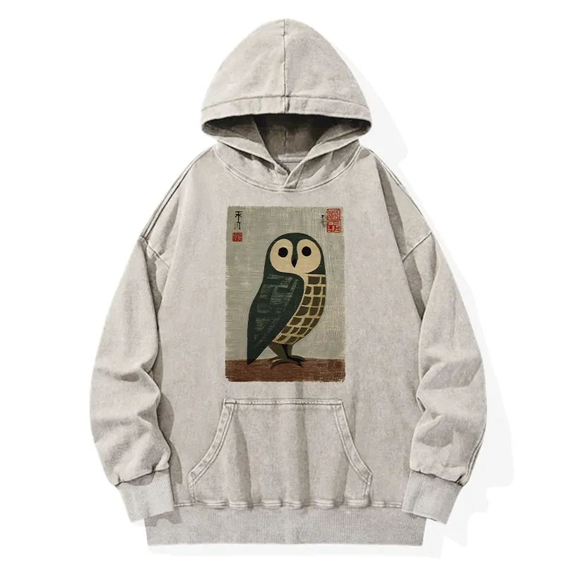 Tokyo-Tiger Traditional Owl In Japanese Art Washed Hoodie Sale