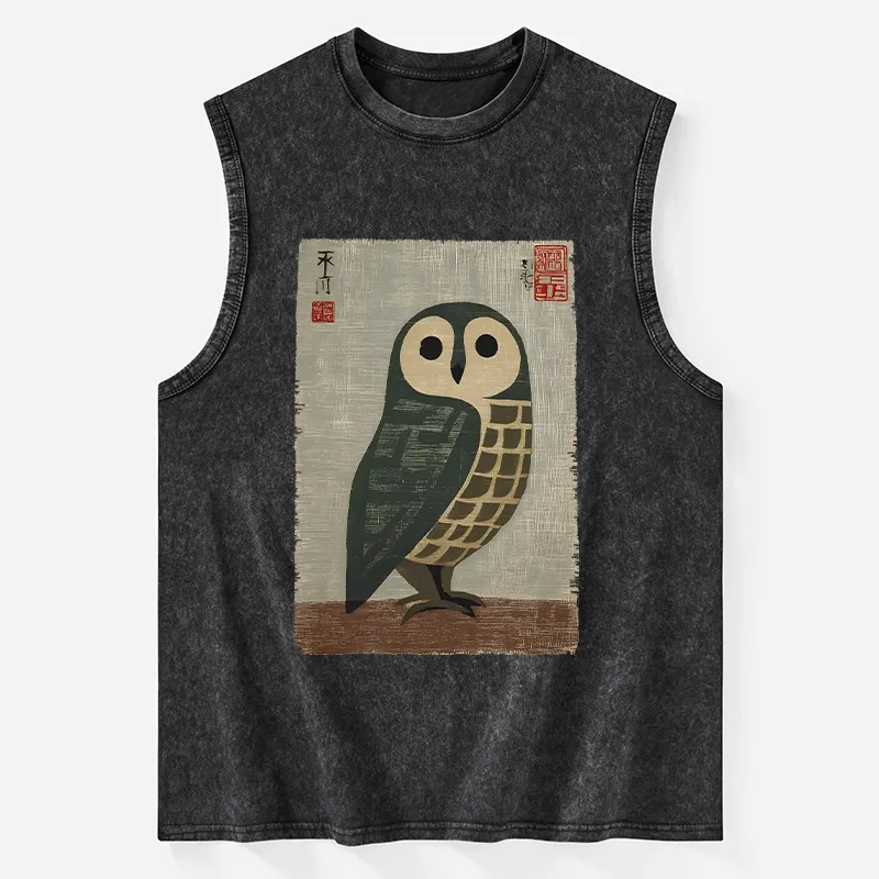 Tokyo-Tiger Traditional Owl In Japanese Art Washed Tank