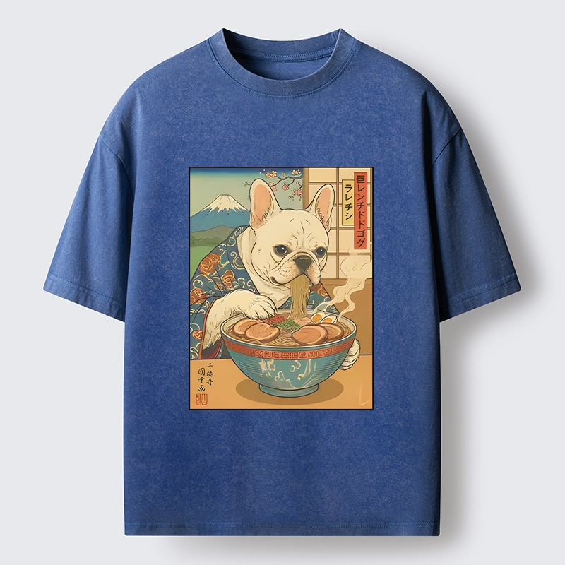 Tokyo-Tiger French Bulldog Ramen Art Washed T-Shirt