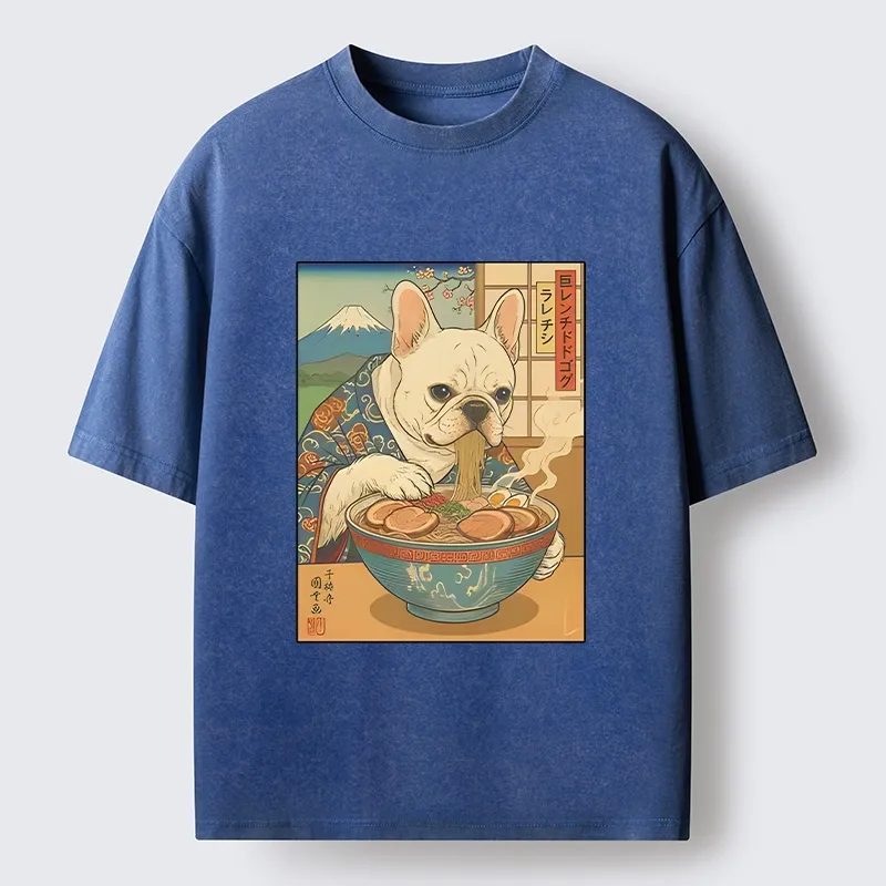 Tokyo-Tiger French Bulldog Ramen Art Washed T-Shirt