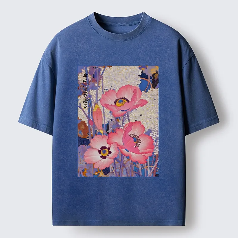 Tokyo-Tiger Vintage Japanese Poppy Art Washed T-Shirt