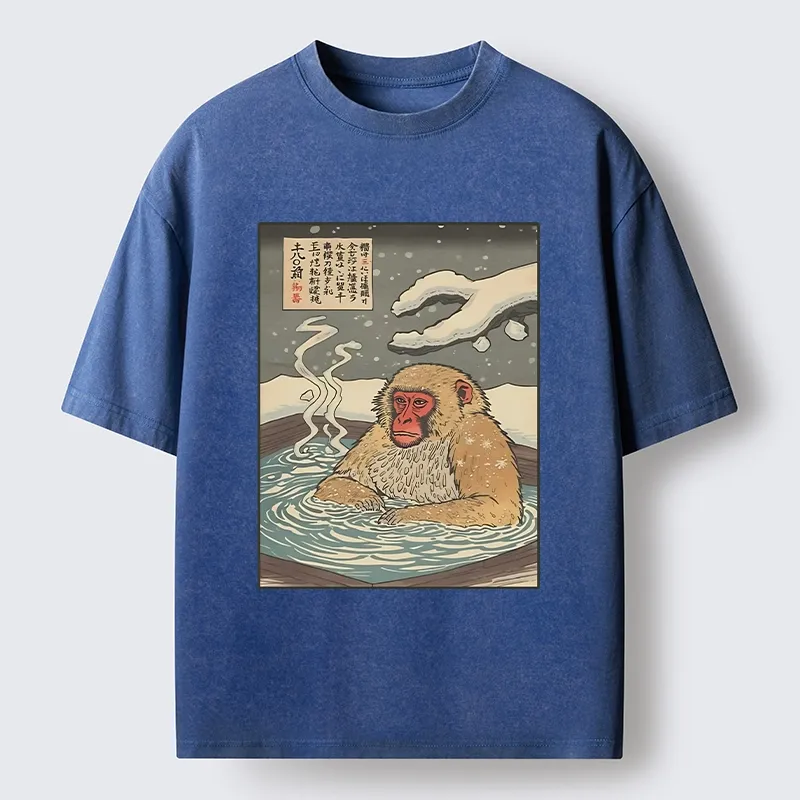 Tokyo-Tiger Japanese Snow Monkey Onsen Washed T-Shirt