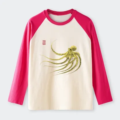 Tokyo-Tiger Retro Octopus Japanese Raglan Long Sleeve T-shirt