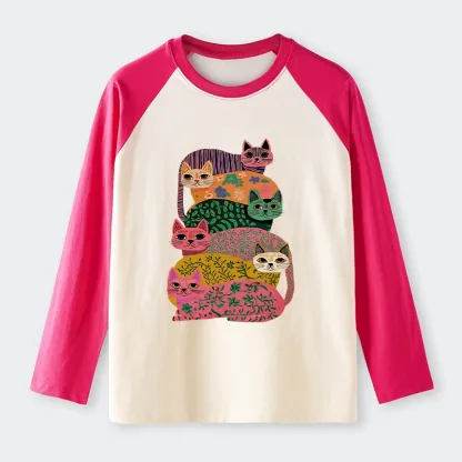 Tokyo-Tiger Colorful Cats Raglan Long Sleeve T-shirt