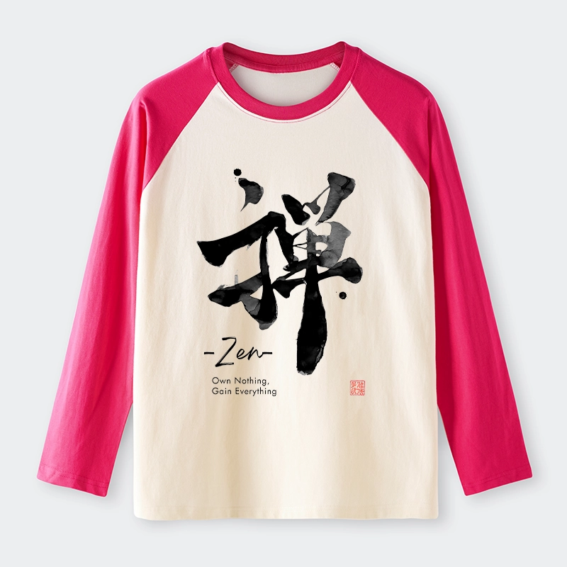 Tokyo-Tiger Zen Texts Raglan Long Sleeve T-shirt