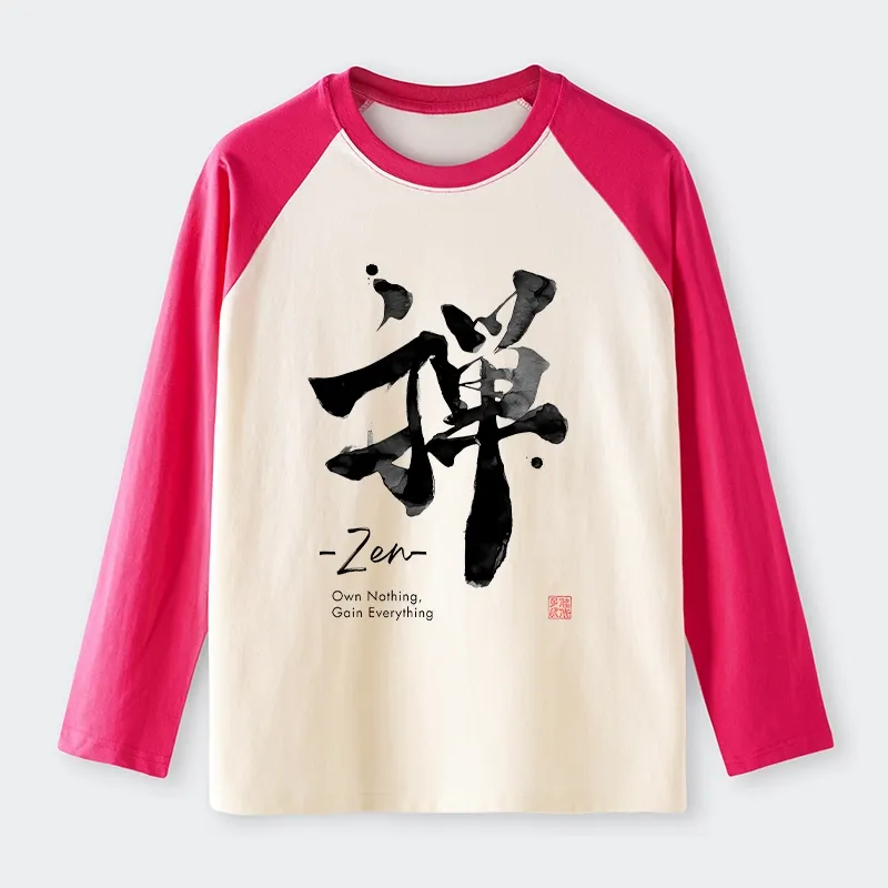 Tokyo-Tiger Zen Texts Raglan Long Sleeve T-shirt