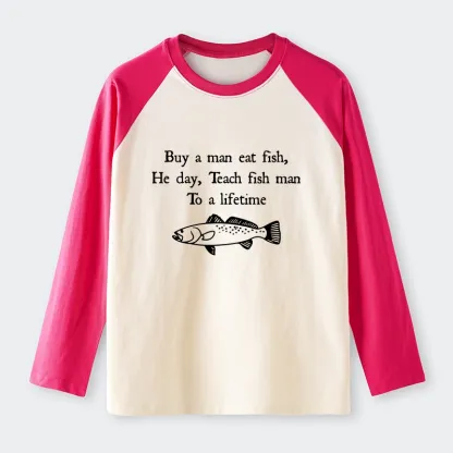 Tokyo-Tiger Man Eat Fish Meme Raglan Long Sleeve T-shirt