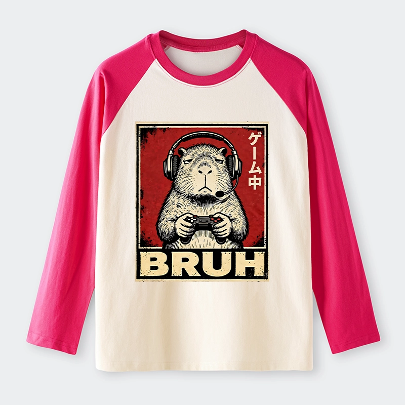 Tokyo-Tiger Funny Capybara Playing Games Raglan Long Sleeve T-shirt