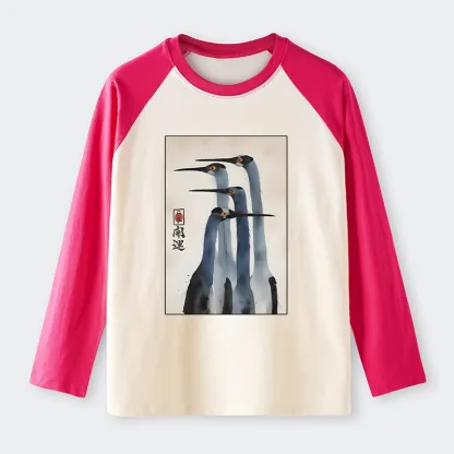 Tokyo-Tiger Retro Sandhill Crane Raglan Long Sleeve T-shirt