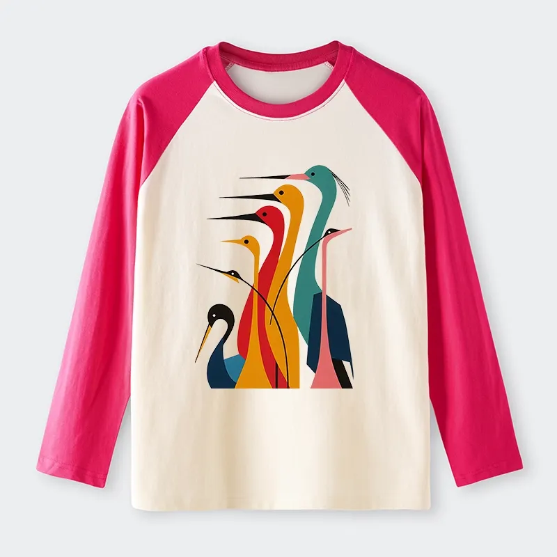 Tokyo-Tiger Various Types Of Cranes Raglan Long Sleeve T-shirt