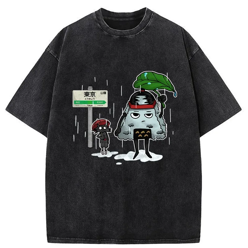 Tokyo-Tiger Onigiri On Lotus Leaf Washed T-Shirt