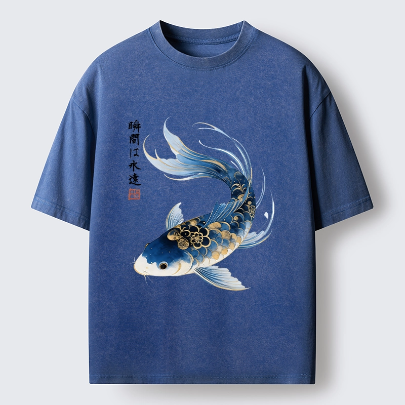 Tokyo-Tiger Elegant Koi Fish Watercolor Art Washed T-Shirt
