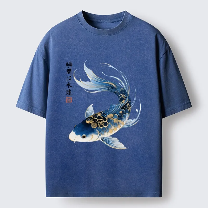 Tokyo-Tiger Elegant Koi Fish Watercolor Art Washed T-Shirt