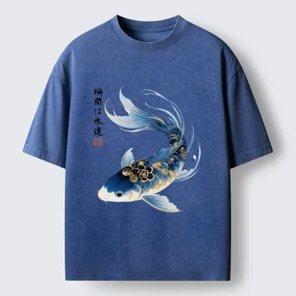 Tokyo-Tiger Elegant Koi Fish Watercolor Art Washed T-Shirt