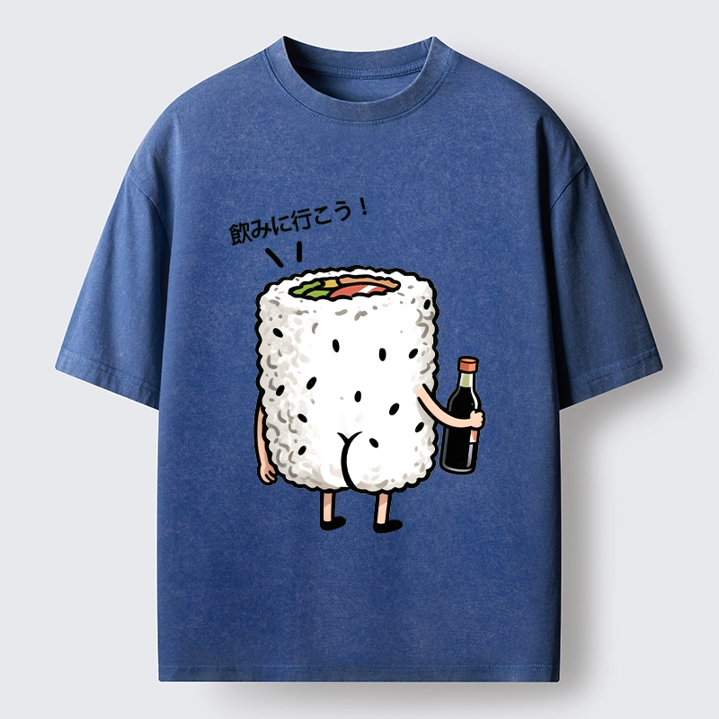 Tokyo-Tiger Sushi Roll Character Going Out Washed T-Shirt