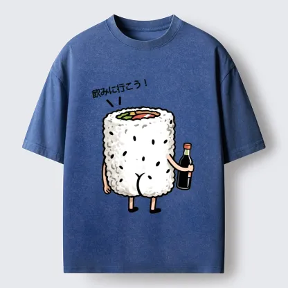 Tokyo-Tiger Sushi Roll Character Going Out Washed T-Shirt