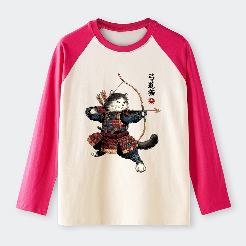 Tokyo-Tiger Kyudo Samurai Cat Raglan Long Sleeve T-shirt