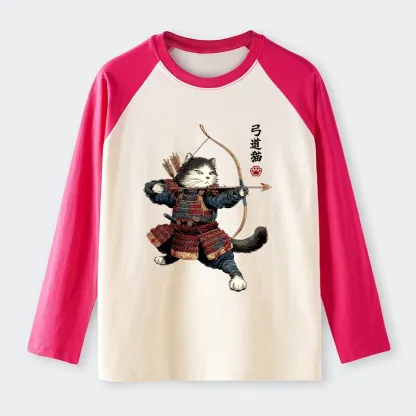 Tokyo-Tiger Kyudo Samurai Cat Raglan Long Sleeve T-shirt
