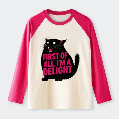 Tokyo-Tiger Roaring Black Cat Raglan Long Sleeve T-shirt