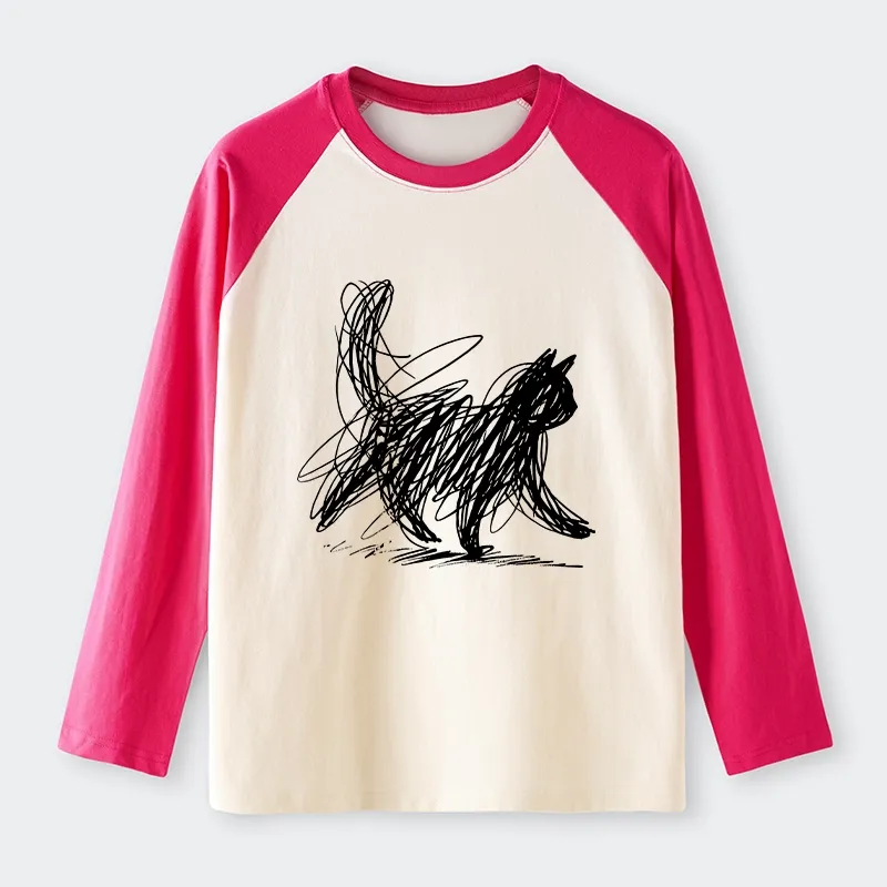 Tokyo-Tiger Minimalist Cat Art Raglan Long Sleeve T-shirt