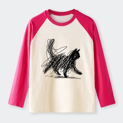 Tokyo-Tiger Minimalist Cat Art Raglan Long Sleeve T-shirt