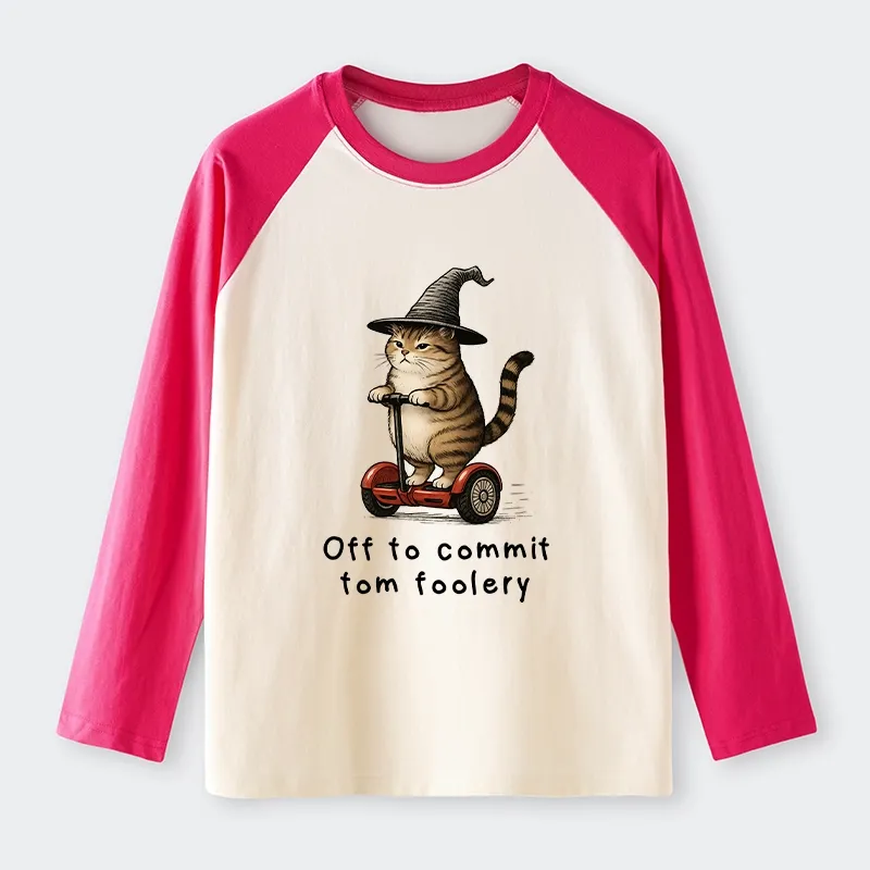 Tokyo-Tiger Orange Cat Riding Segway-style Raglan Long Sleeve T-shirt