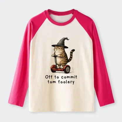 Tokyo-Tiger Orange Cat Riding Segway-style Raglan Long Sleeve T-shirt