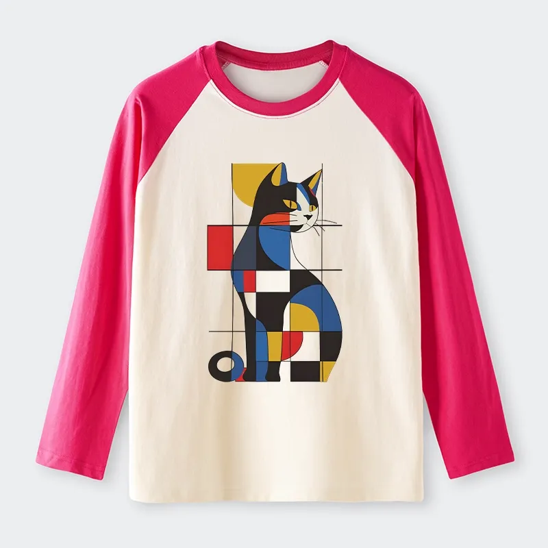Tokyo-Tiger Mondrian Cat Raglan Long Sleeve T-shirt