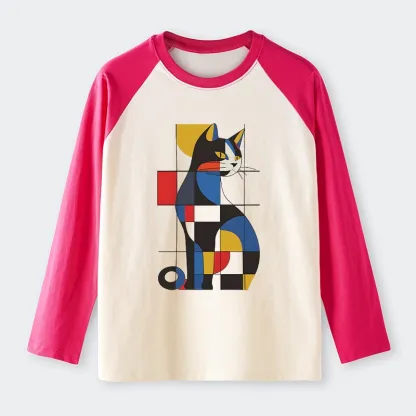 Tokyo-Tiger Mondrian Cat Raglan Long Sleeve T-shirt