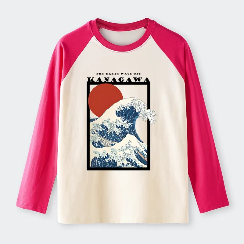 Tokyo-Tiger Minimalist Ukiyo-e Waves Raglan Long Sleeve T-shirt