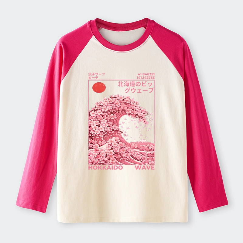 Tokyo-Tiger Sakura Wave Raglan Long Sleeve T-shirt