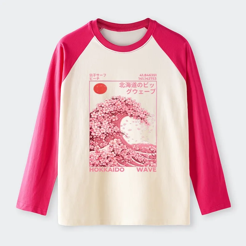Tokyo-Tiger Sakura Wave Raglan Long Sleeve T-shirt