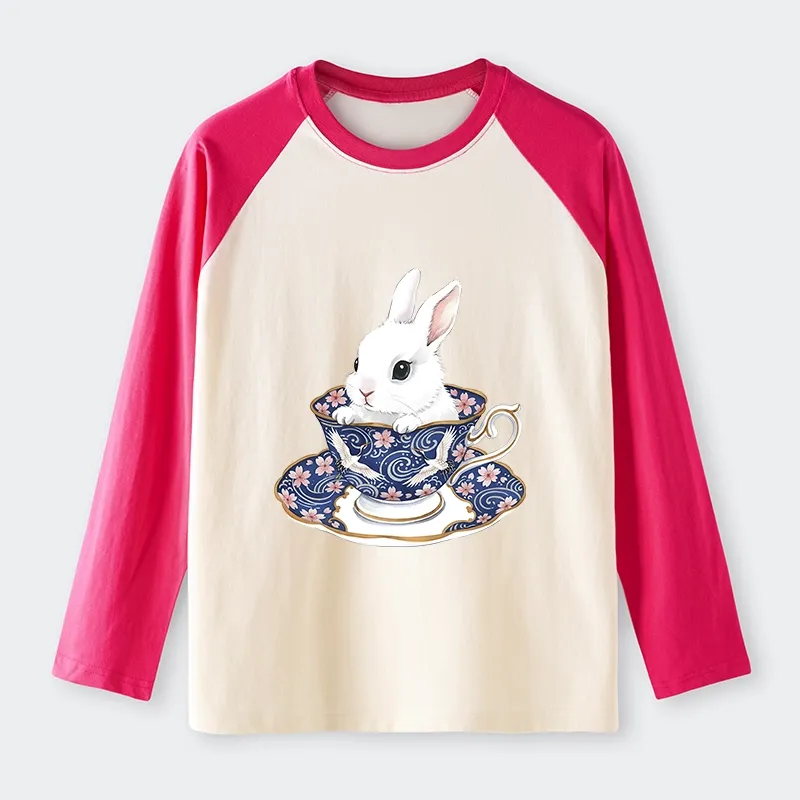 Tokyo-Tiger Cute Rabbit Tea Set Raglan Long Sleeve T-shirt