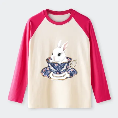 Tokyo-Tiger Cute Rabbit Tea Set Raglan Long Sleeve T-shirt