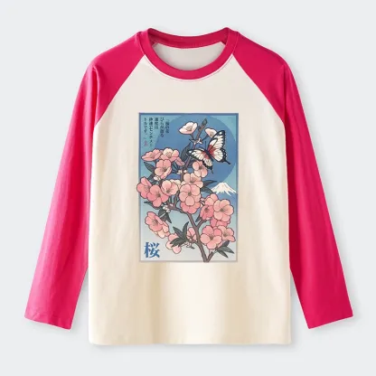 Tokyo-Tiger Ukiyoe Japanese Cherry blossoms Poster Raglan Long Sleeve T-shirt