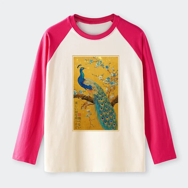Tokyo-Tiger The Peacock's Silent Elegance Raglan Long Sleeve T-shirt