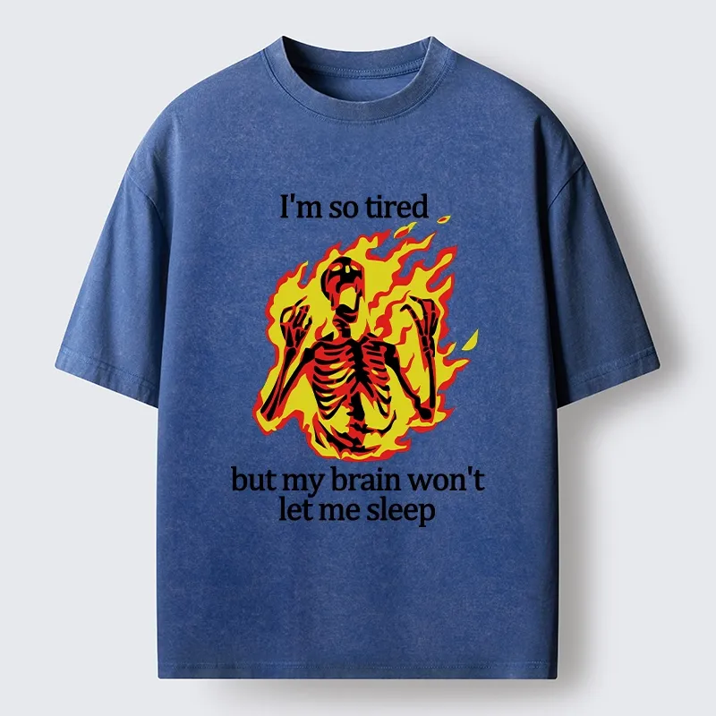 Tokyo-Tiger Tired Skeleton On Fire Washed T-Shirt