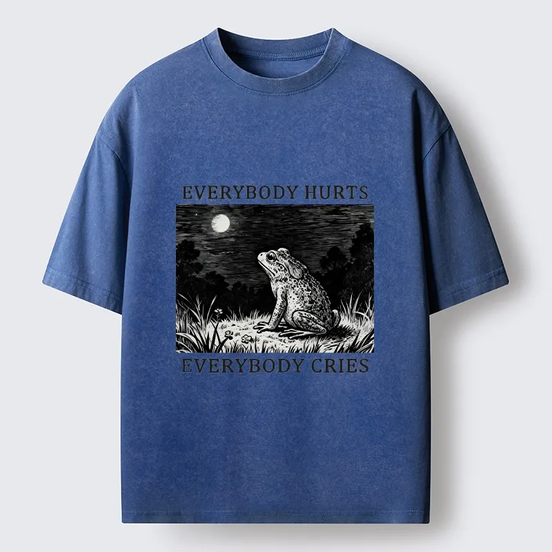 Tokyo-Tiger Lonely Frog Under Moonlight Washed T-Shirt