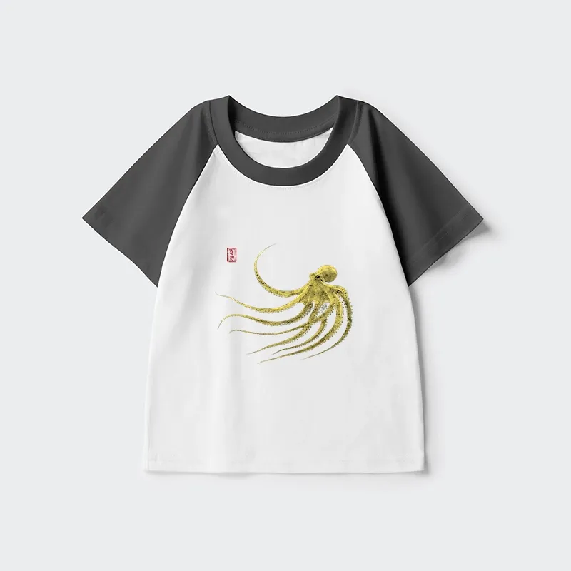 Tokyo-Tiger Retro Octopus Japanese Kids Raglan T-shirt