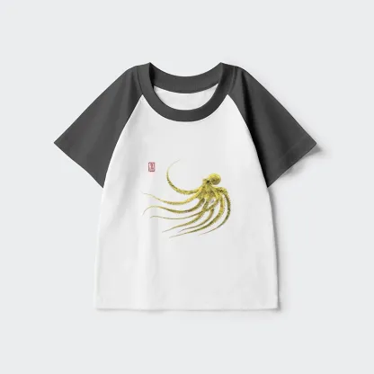 Tokyo-Tiger Retro Octopus Japanese Kids Raglan T-shirt