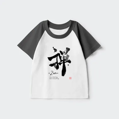 Tokyo-Tiger Zen Texts Kids Raglan T-shirt