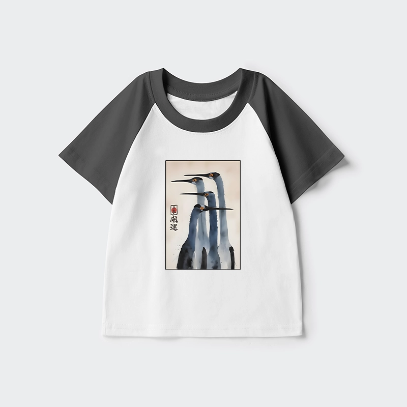 Tokyo-Tiger Retro Sandhill Crane Kids Raglan T-shirt