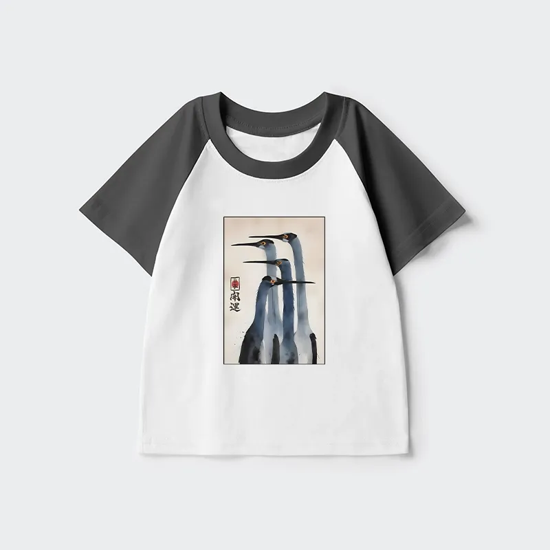 Tokyo-Tiger Retro Sandhill Crane Kids Raglan T-shirt