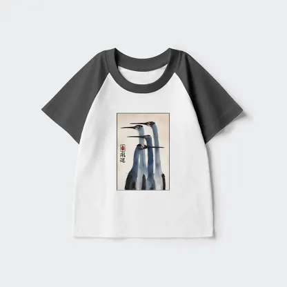 Tokyo-Tiger Retro Sandhill Crane Kids Raglan T-shirt
